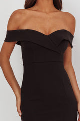 Rider Off-Shoulder Front Split Maxi Dress Black