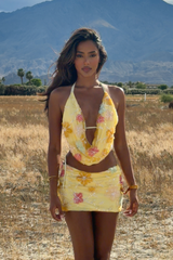 Kavera Cowl Halter Top Floral Sequin