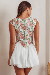 Gracelina Cap Sleeve Bubble Hem Mini Dress Floral Pink