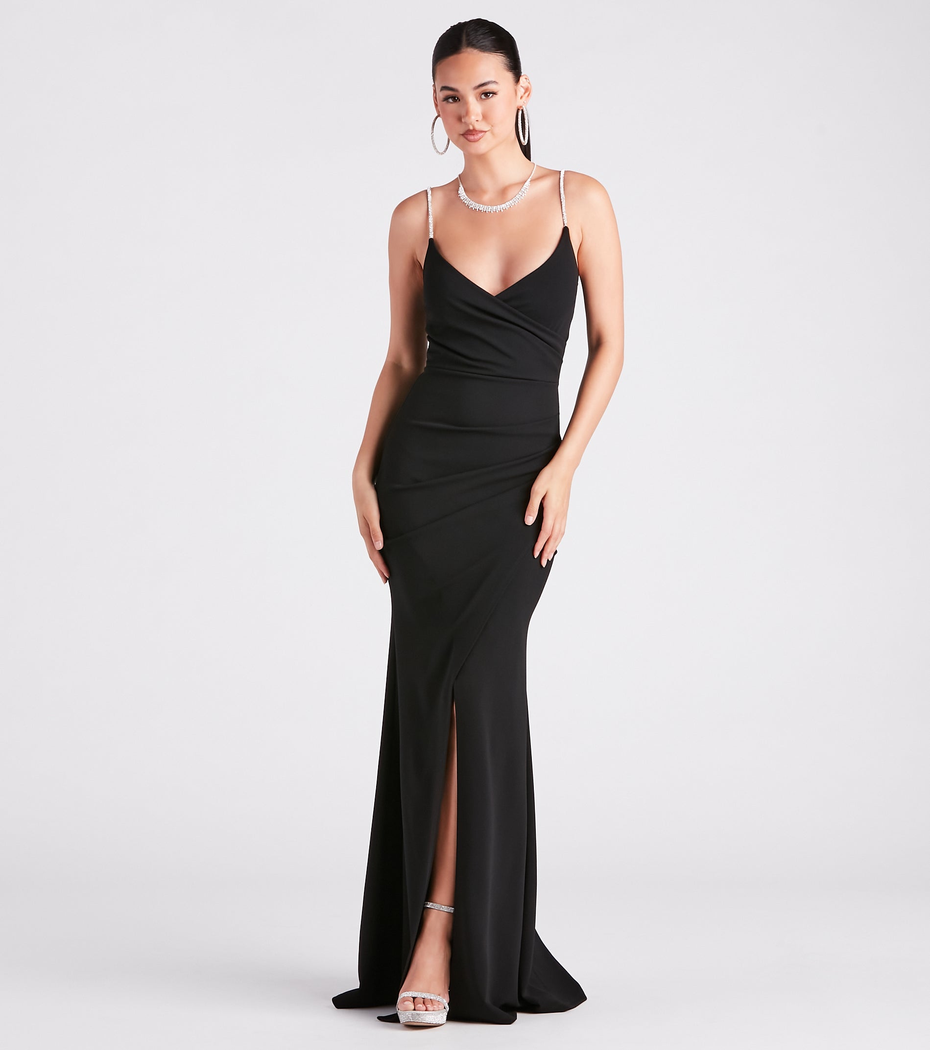 Rosalie Rhinestone Strap Mermaid Wrap Dress