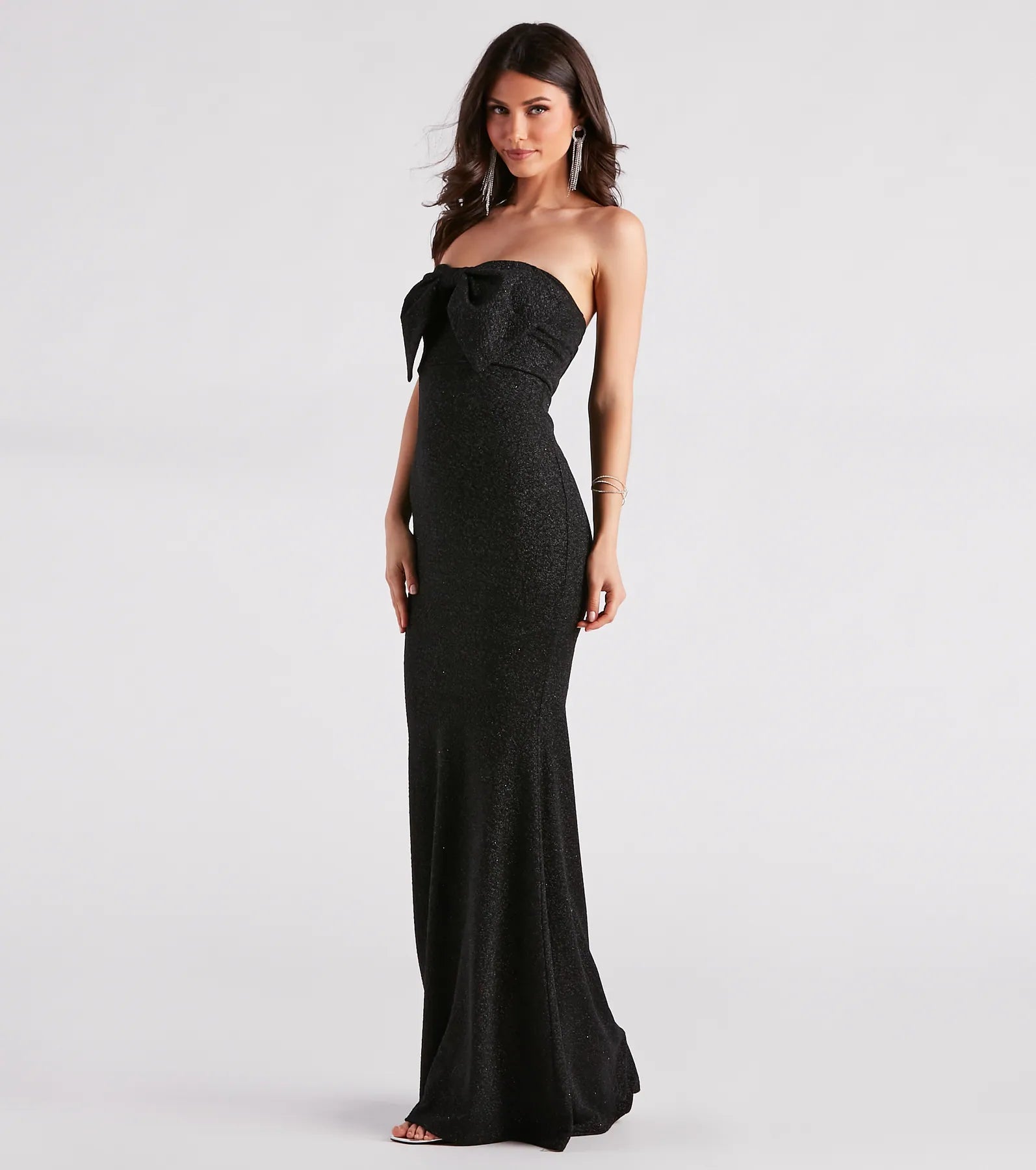 Alissa Bow-Front Glitter Knit Mermaid Dress