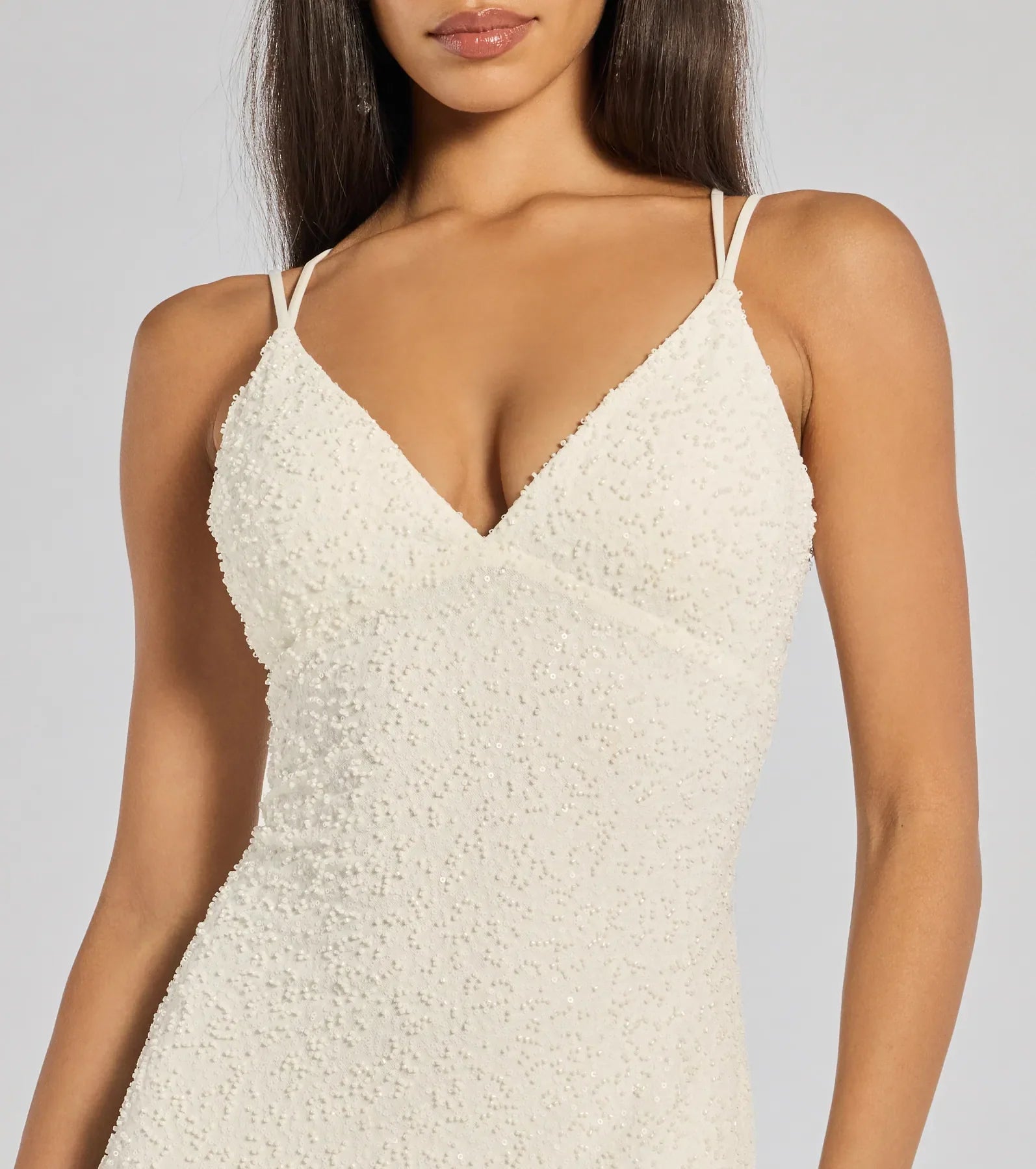 Danni Lace-Up Beaded Lace Column Dress