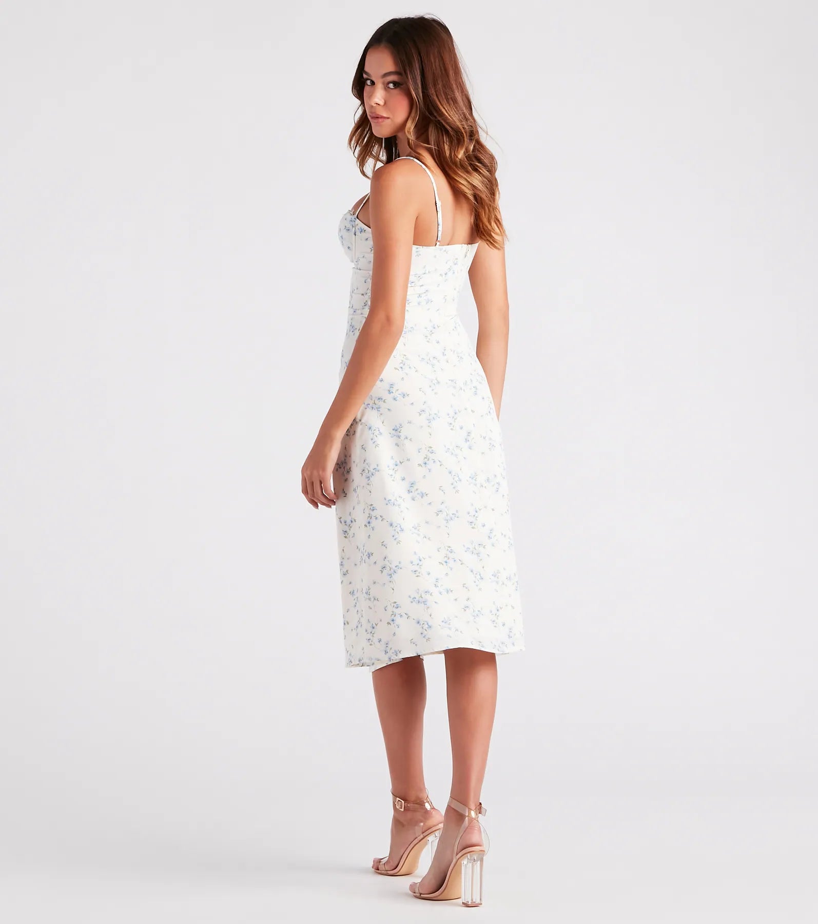 Lovely In Floral Lace Trim Midi Dress