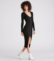 Pearl-Fect Pick Sweater Maxi Dress