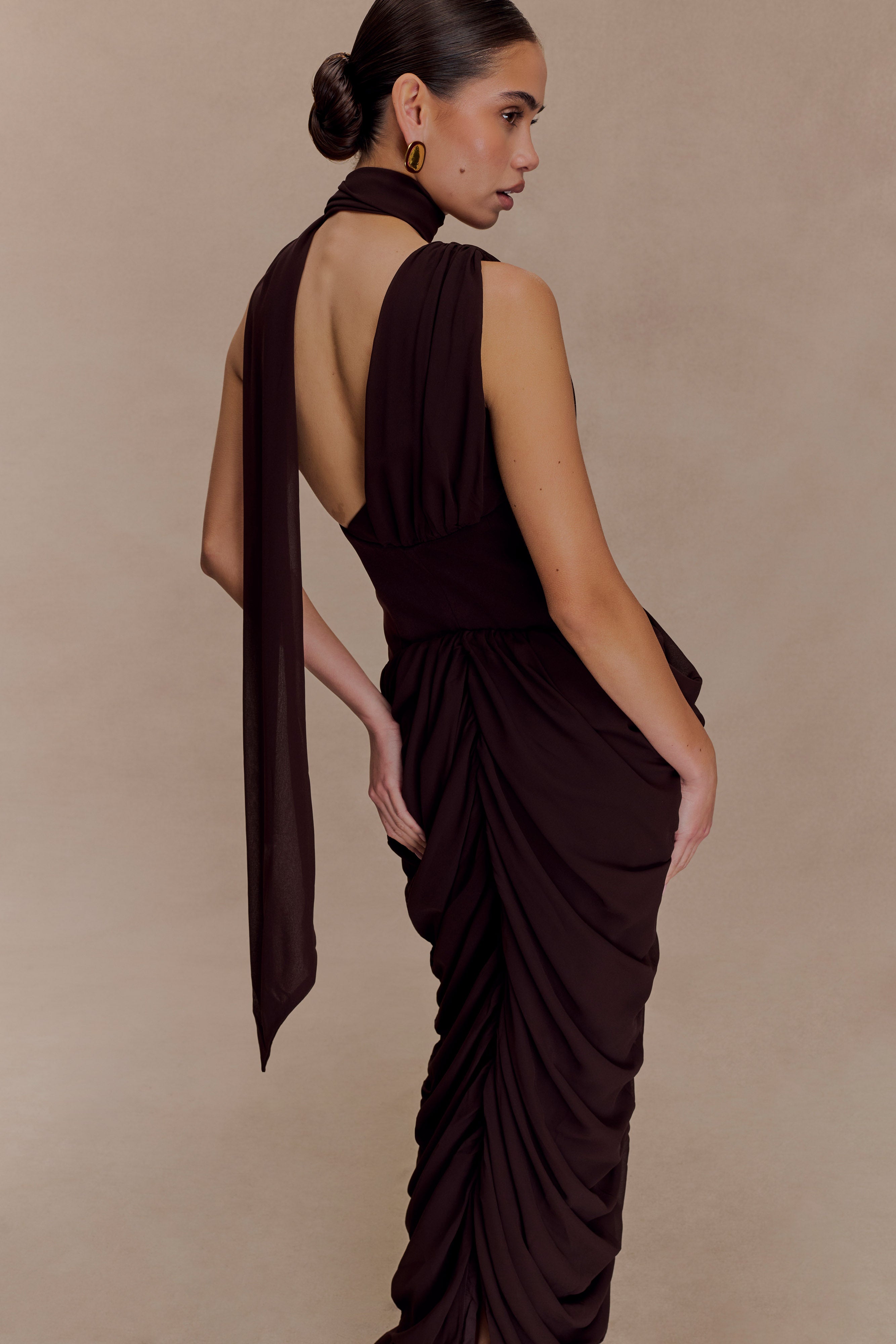 Alex Chiffon Maxi Dress - Cacao Brown