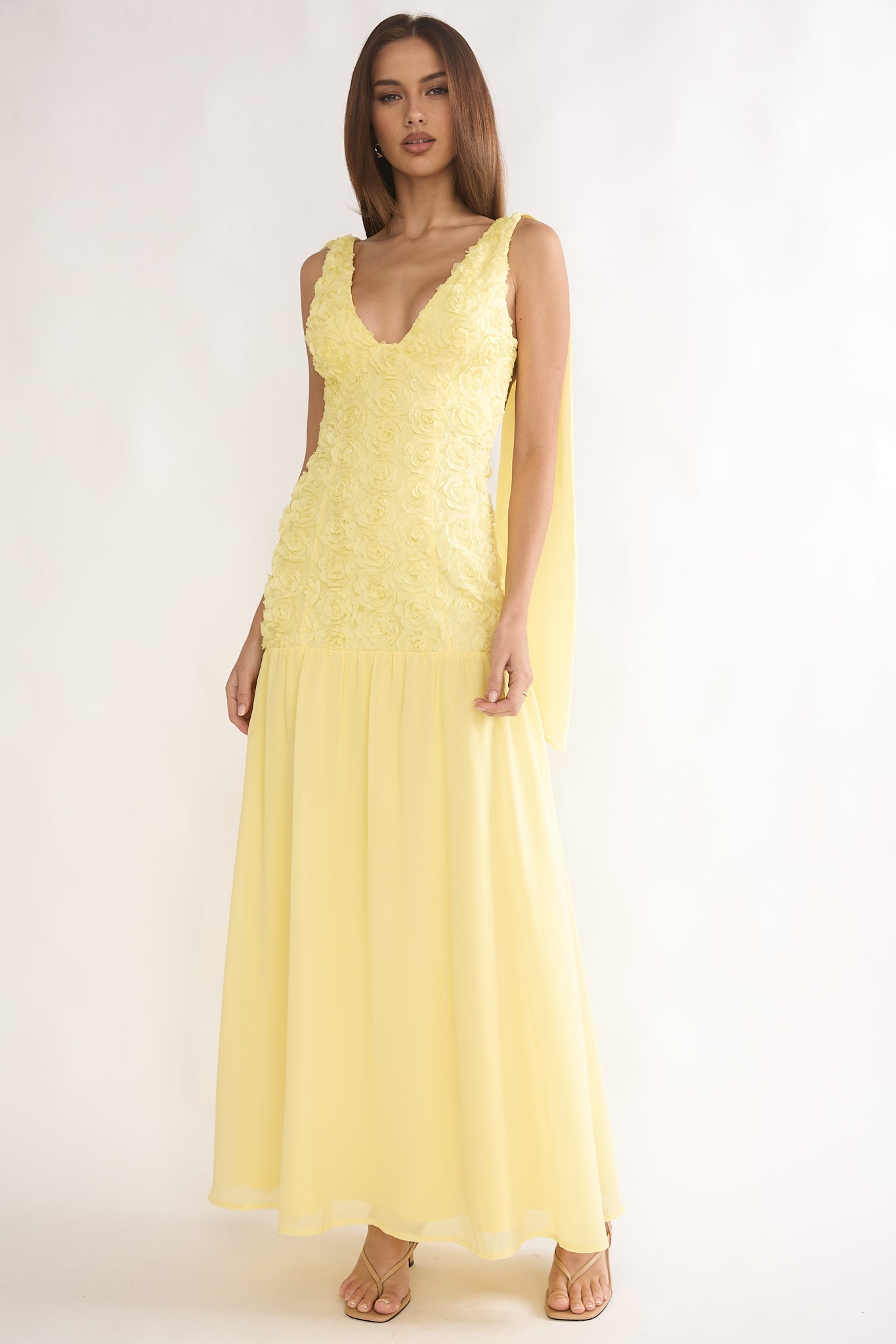 Marcellia Tied Back Maxi Dress Embellished Yellow