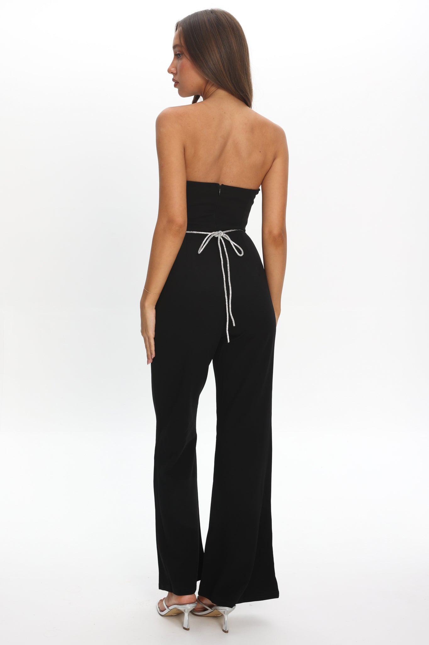 Nohemi Strapless Diamante Jumpsuit Black