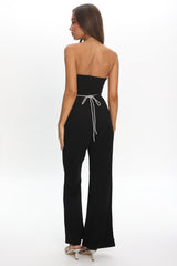 Nohemi Strapless Diamante Jumpsuit Black