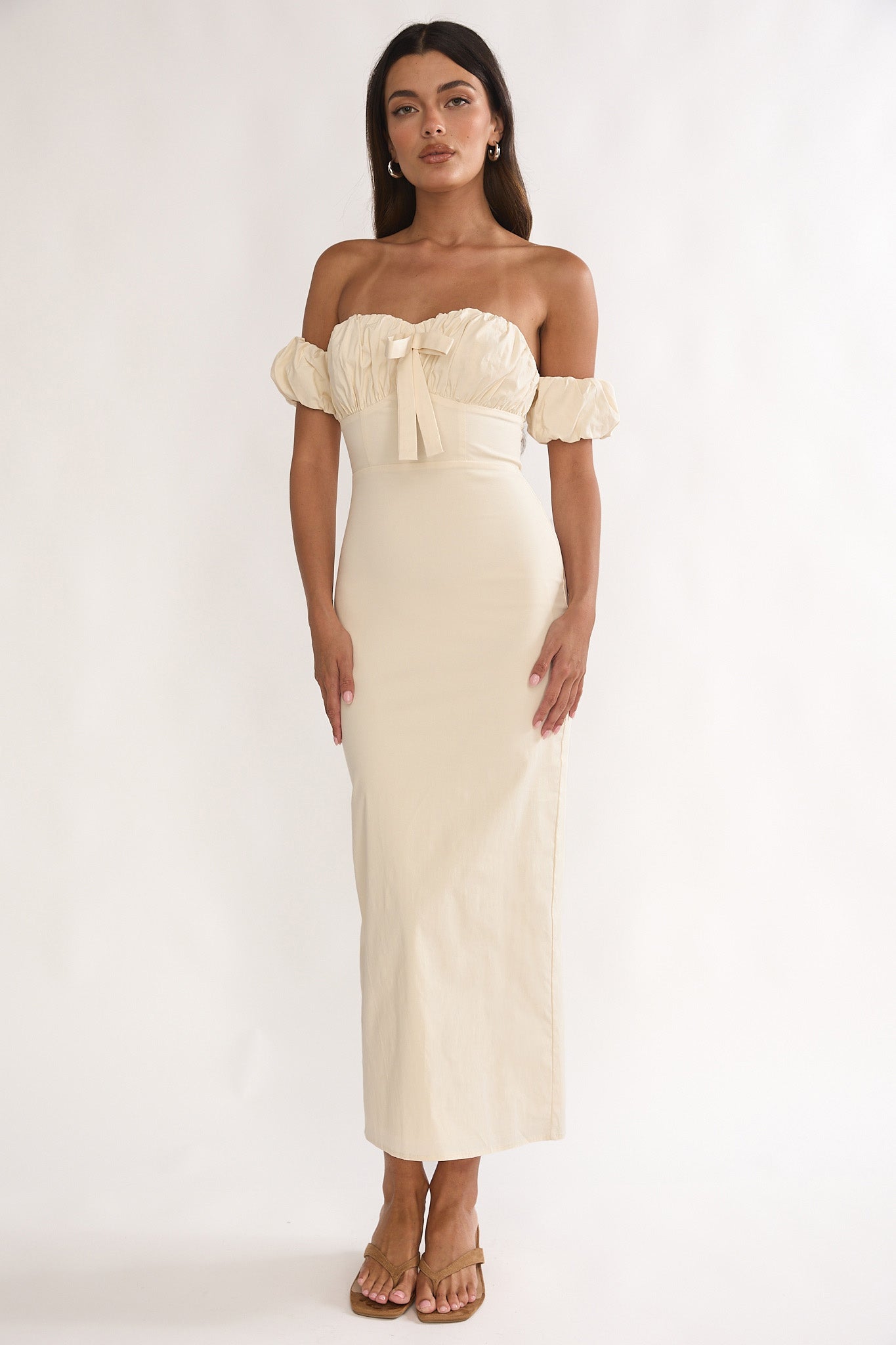 Maelis Off-Shoulder Puff Sleeve Maxi Dress Vanilla