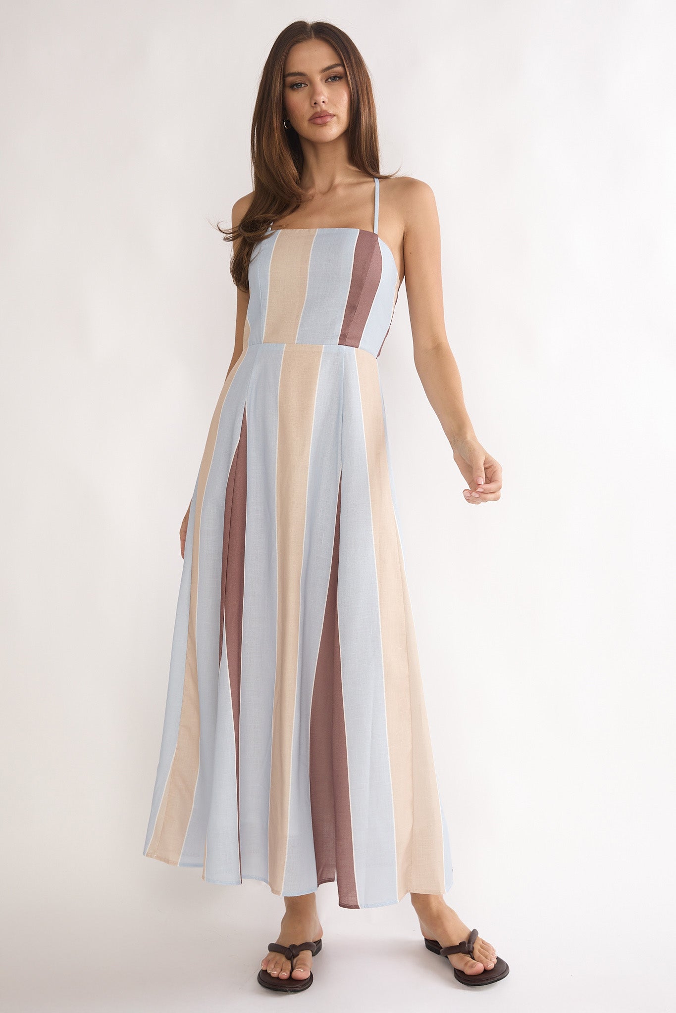 Second Glance Olga Criss-Cross Back Maxi Dress Stripe