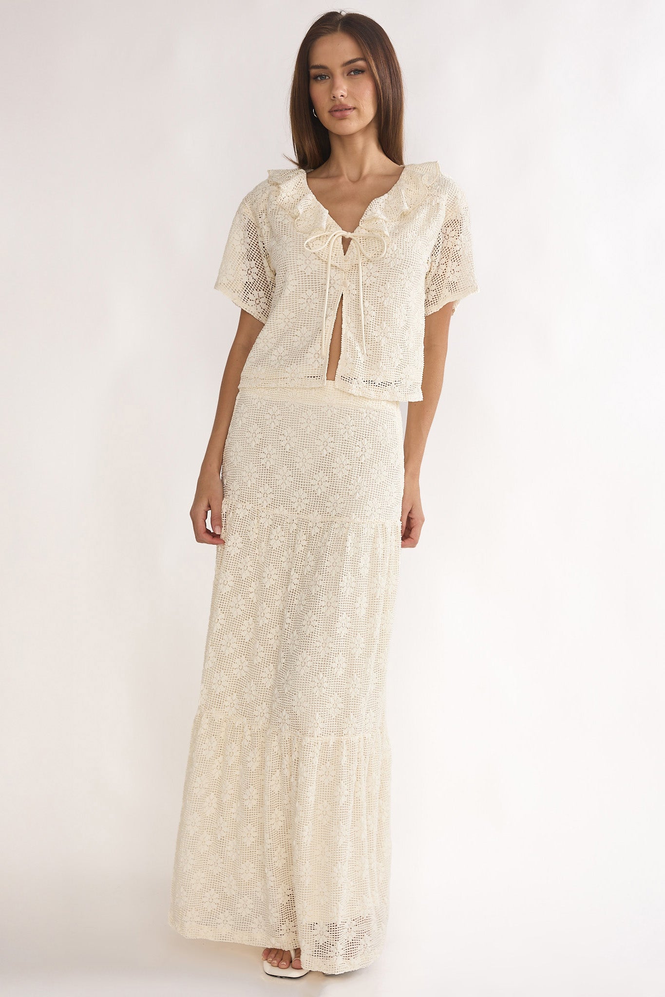 Sera Lane Crochet Tie Top Cream